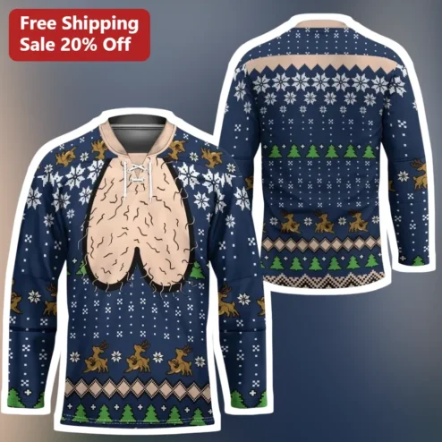 Hairy Butt Ugly Christmas Sweater Hockey Jersey Funny Adult Unisex Holiday Party Gag Gift