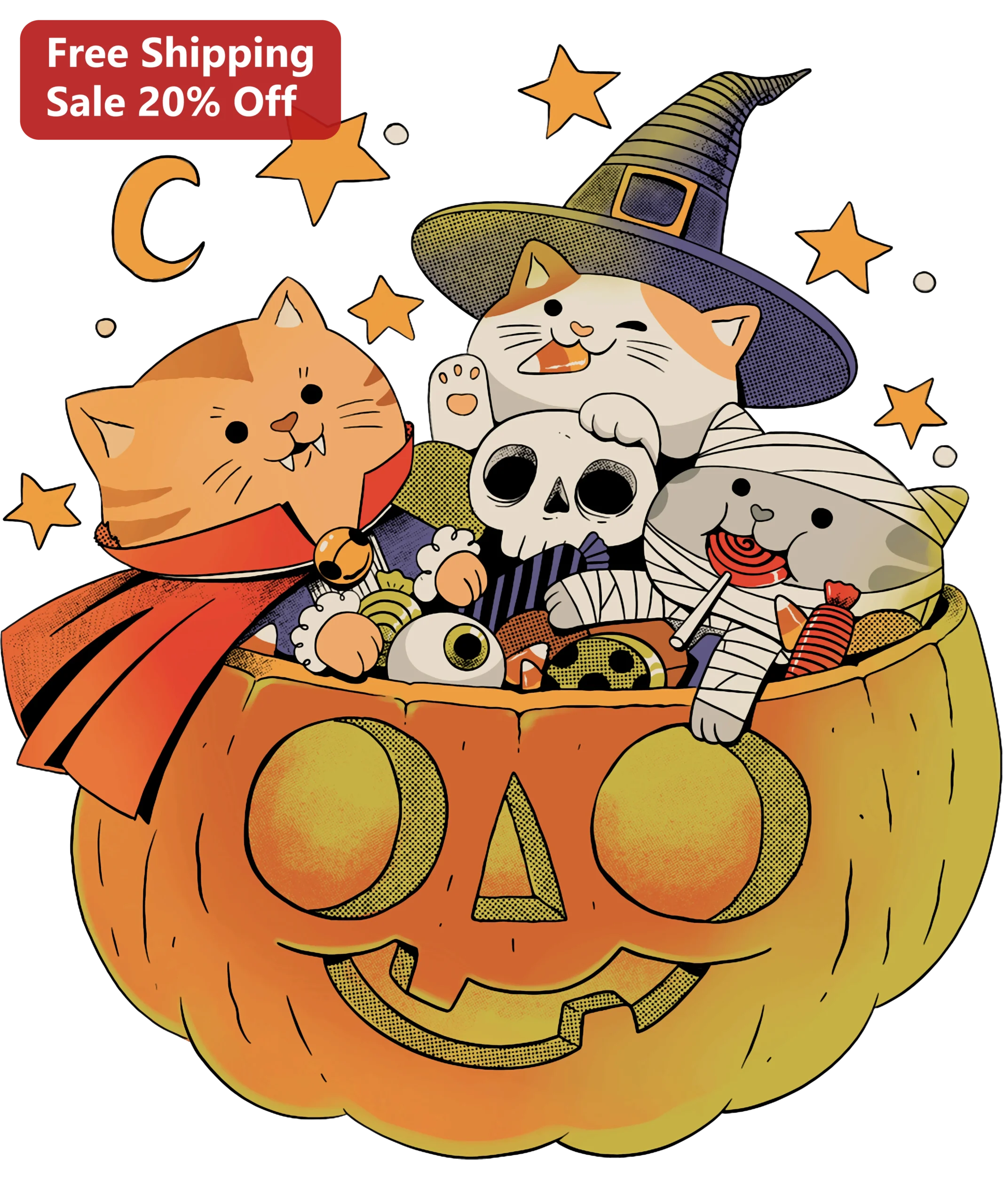 Halloween Cats in Pumpkin Costume Illustration Decal Cute Spooky Cat Lover Gift