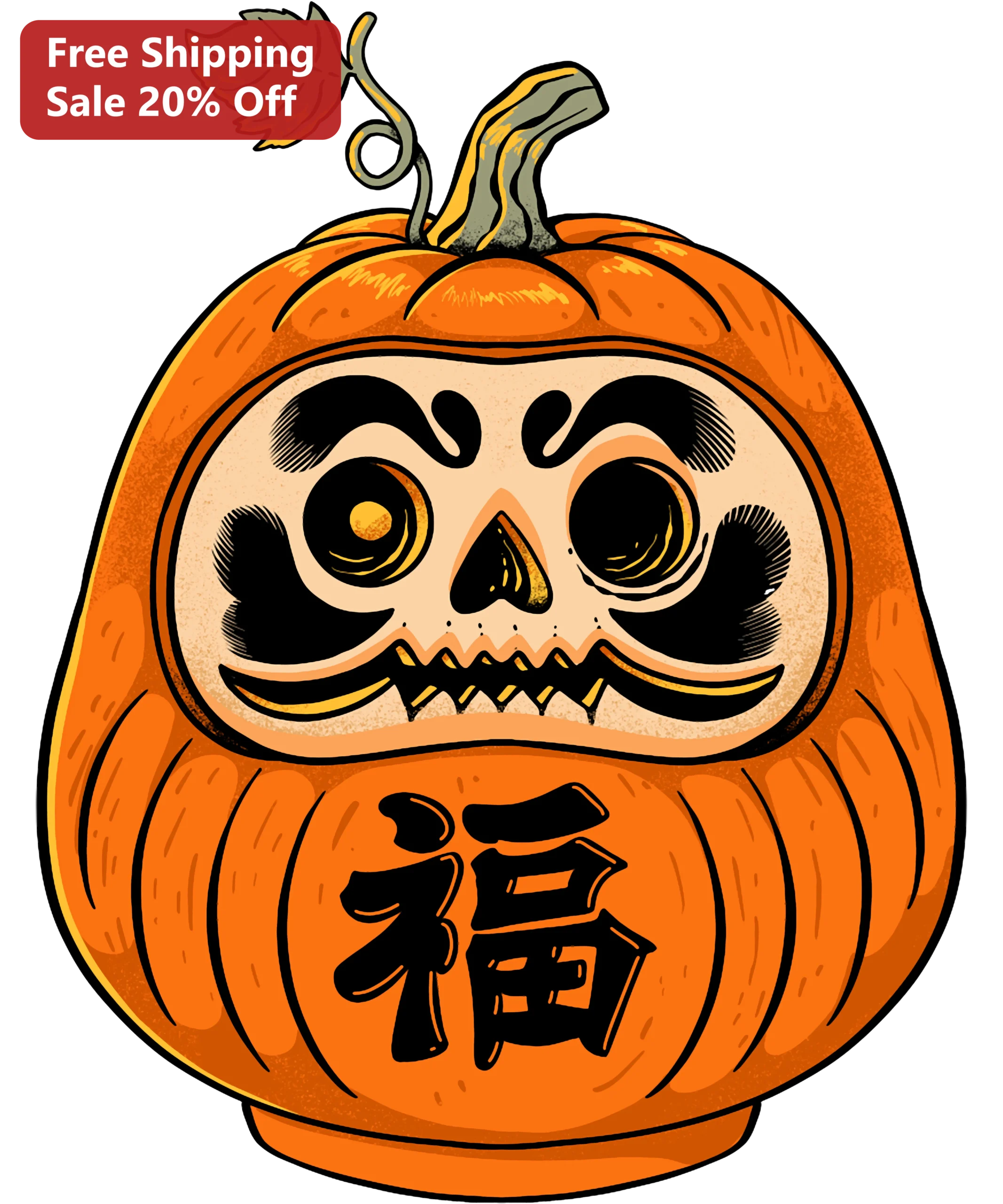 Halloween Daruma Pumpkin Fortune PNG Japanese Luck Charm Digital Art