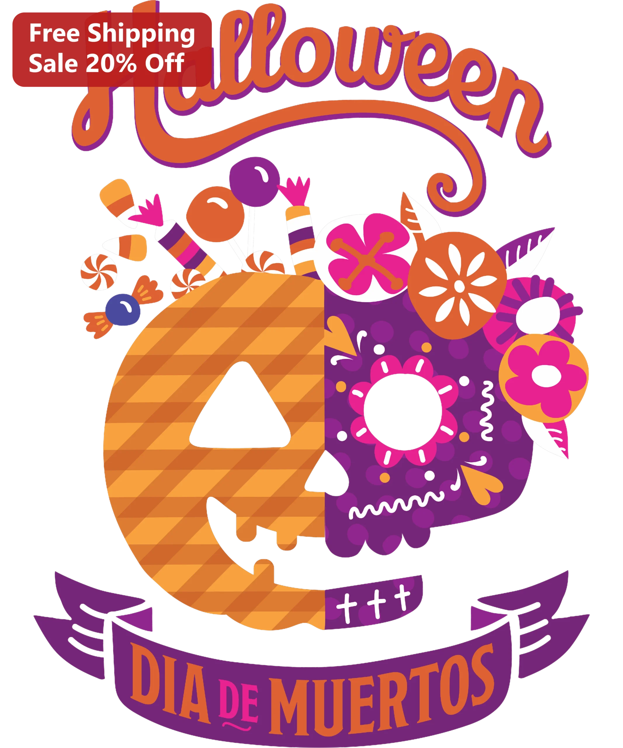Halloween Dia de Muertos Tee Sugar Skull Pumpkin Design Day of the Dead Graphic Shirt