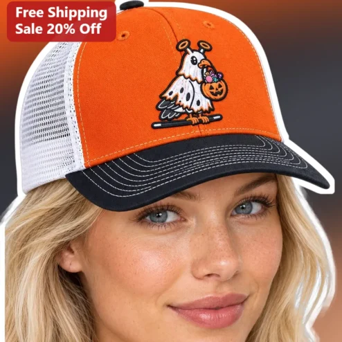 Halloween Eagle Ghost Costume Trucker Hat Cute Spooky Bird Mesh Cap for Men Women