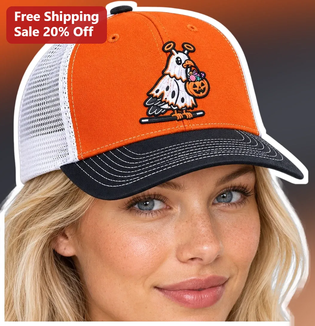 Halloween Eagle Ghost Costume Trucker Hat Cute Spooky Bird Mesh Cap for Men Women