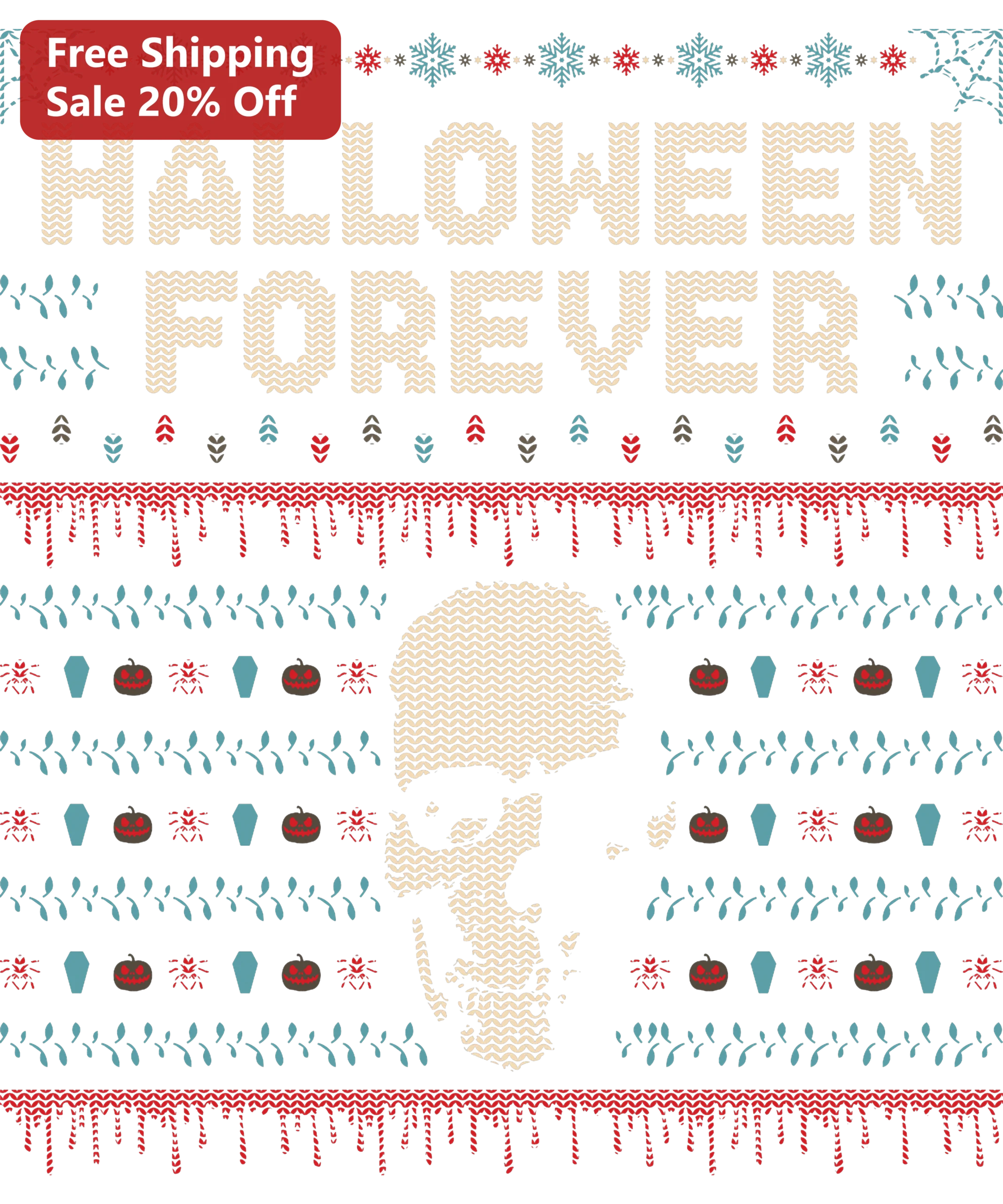 Halloween Forever DTG Transfer Ready to Press Spooky Knit Cat Design for DIY Apparel