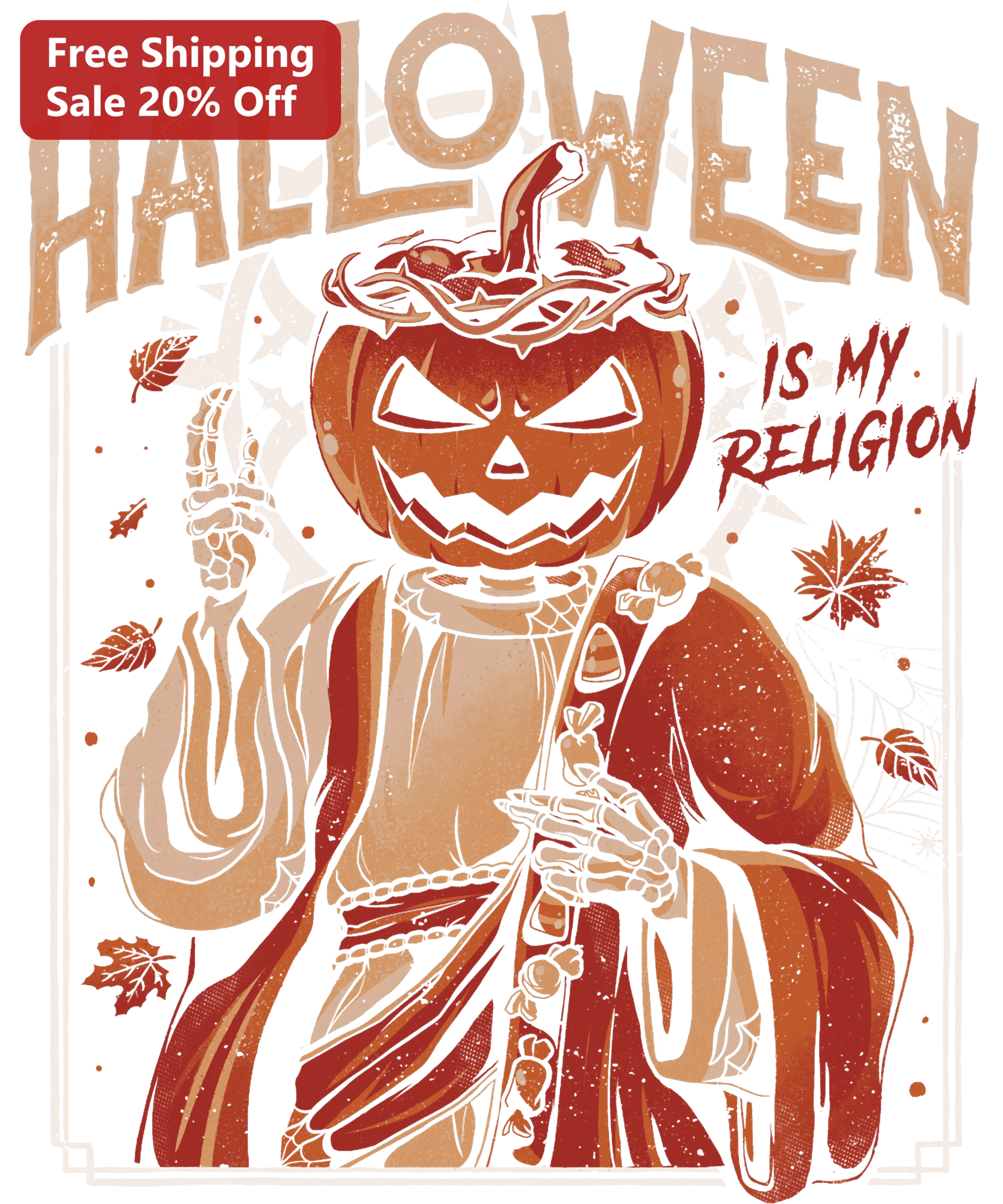 Halloween Is My Religion Pumpkin Jesus Graphic Tee Funny Spooky Season Gift