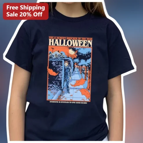 Halloween Michael Myers Vintage Horror Tee Everyone Is Entitled To One Good Scare Shirt available at our Chicago, Illinois warehouse