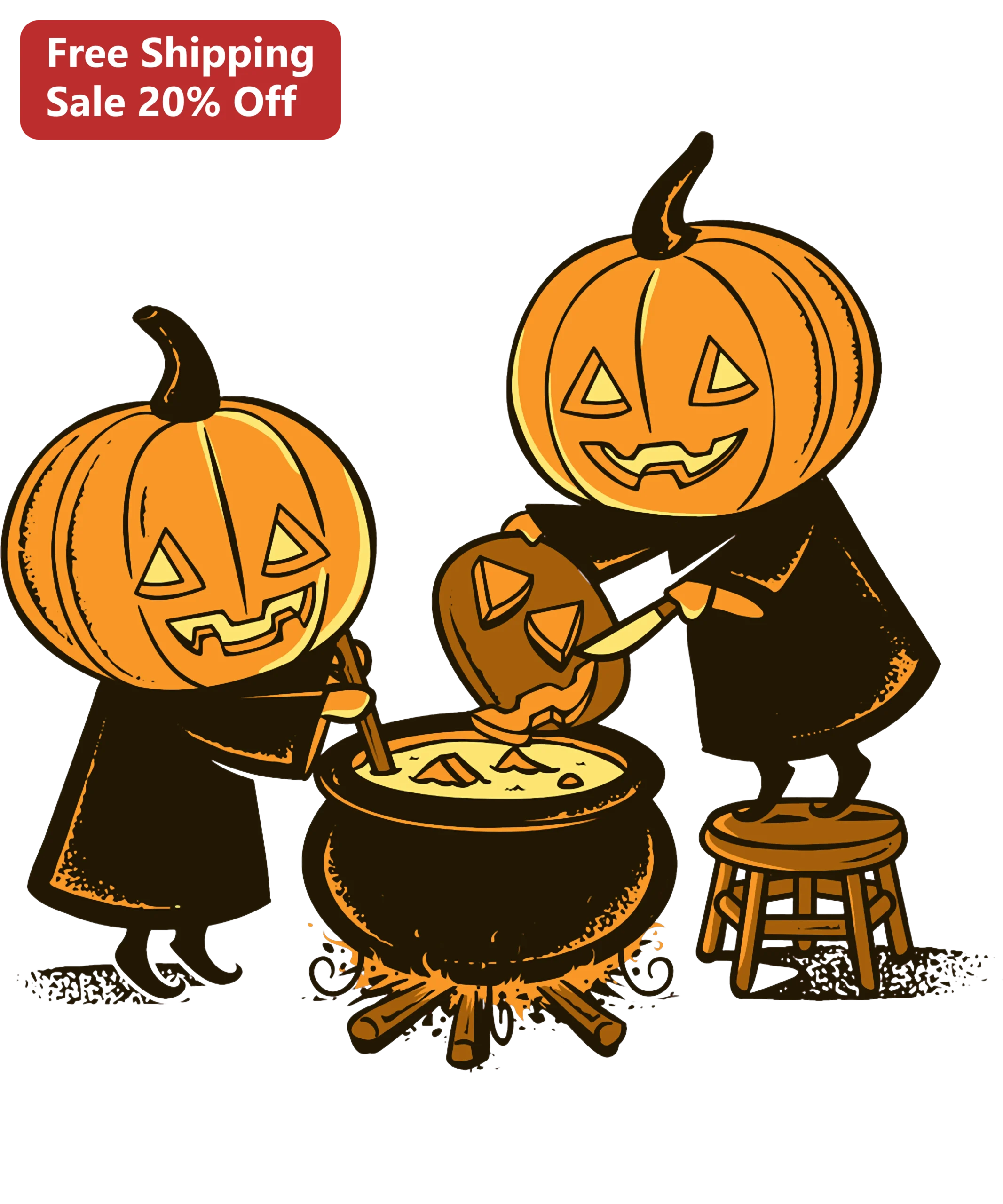 Halloween Pumpkin Witches Cooking Cauldron Decal Spooky Vintage Cartoon Art for DIY Decor