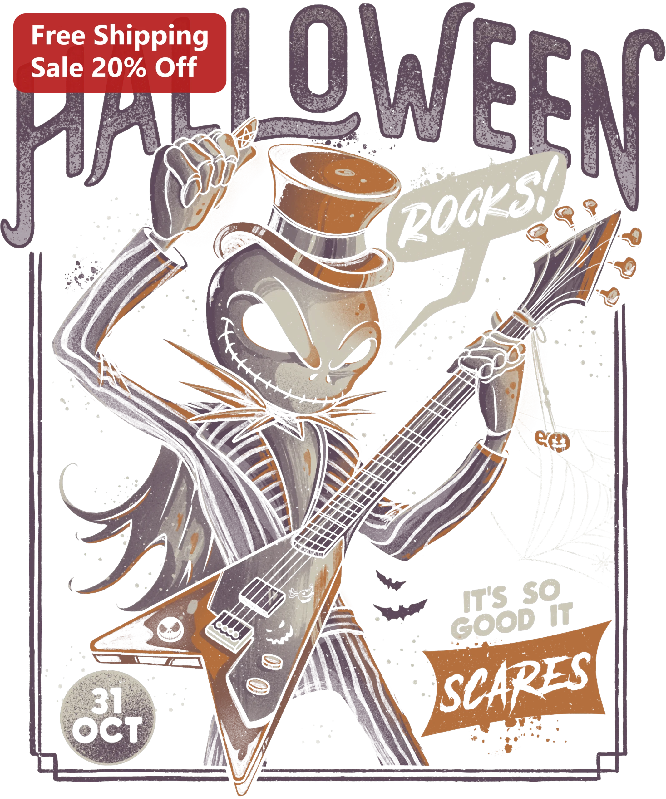Halloween Rocks It's So Good It Scares Jack Skellington Rocker Graphic Tee