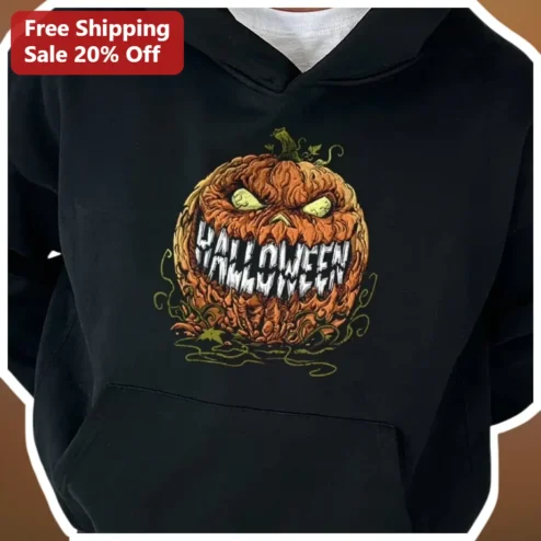 Halloween Scary Pumpkin Graphic Pullover Hoodie Spooky Horror Apparel for Adults
