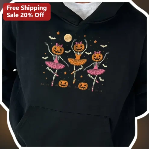 Halloween Skeleton Ballerina Hoodie Cute Spooky Ballet Dance Gift for Women Girls