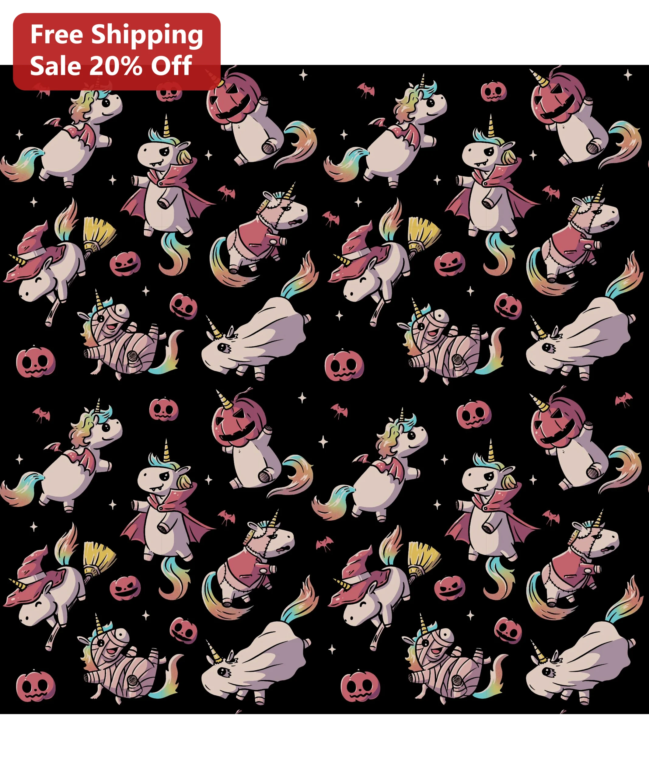 Halloween Unicorn Costume Pattern Fabric Cute Spooky Kawaii Seamless Print for DIY Sewing Projects