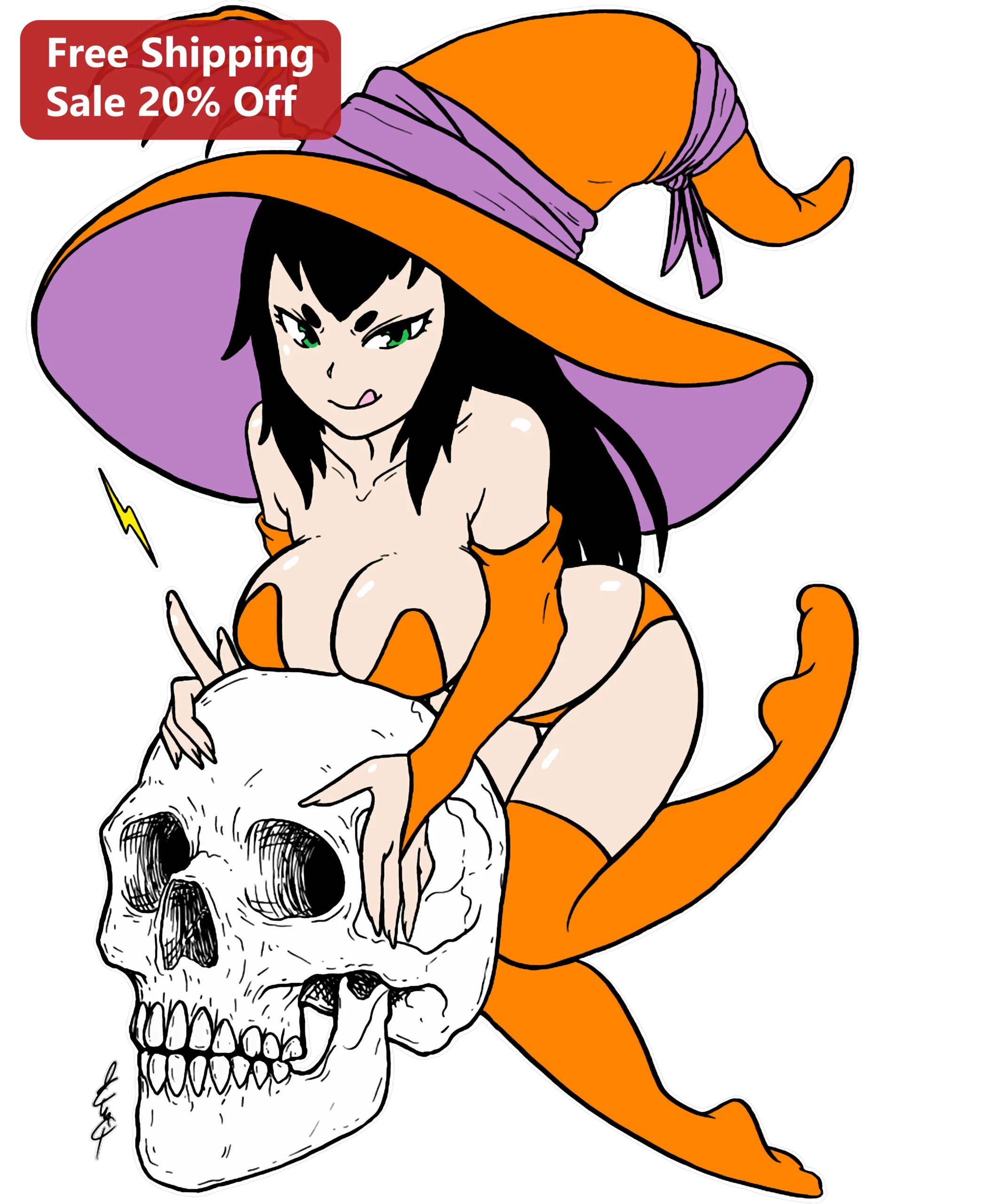 Halloween Witch Skull Anime Tee Gothic Pinup Girl Spooky Graphic Shirt Gift for Women