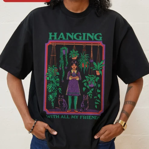 Hanging With All My Friends Wednesday Addams Graphic Tee Retro Spooky Cute Shirt for Women