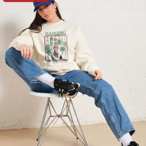 Hanging With All My Friends Wednesday Addams Sweatshirt Gothic Crewneck Spooky Season Gift on a hanger, ready to ship from Chicago, Illinois