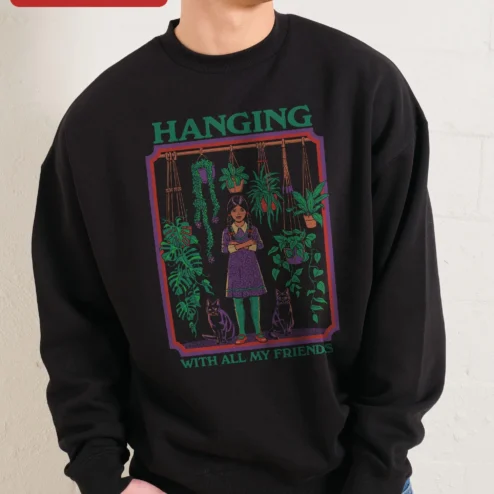 Hanging With All My Friends Wednesday Addams Sweatshirt Gothic Crewneck Spooky Season Gift