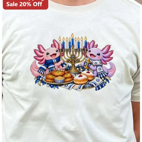 Hanukkah Axolotl Menorah Latkes Tee Cute Jewish Holiday Gift Shirt