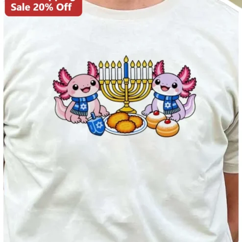 Hanukkah Axolotl Menorah Tee Cute Kawaii Jewish Holiday Gift Shirt