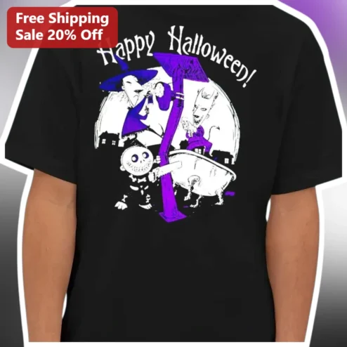 Happy Halloween Tee Spooky Witch Vampire Skeleton Graphic Shirt for Women Men