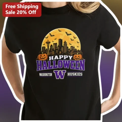 Happy Halloween Washington Huskies Tee UW Football Fan Gear Black Shirt