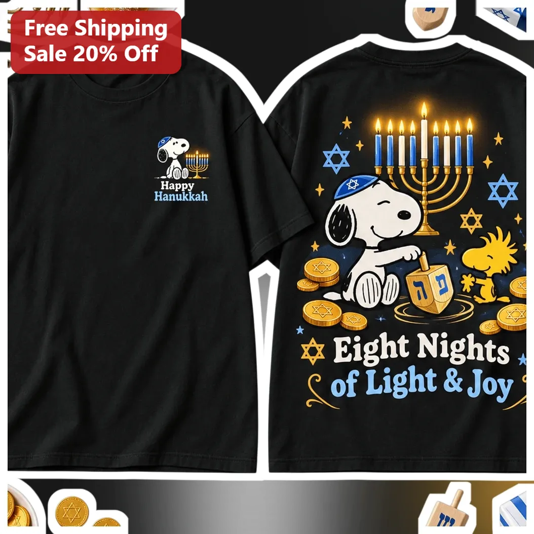 Happy Hanukkah Eight Nights of Light Joy Snoopy Tee Jewish Holiday Gift