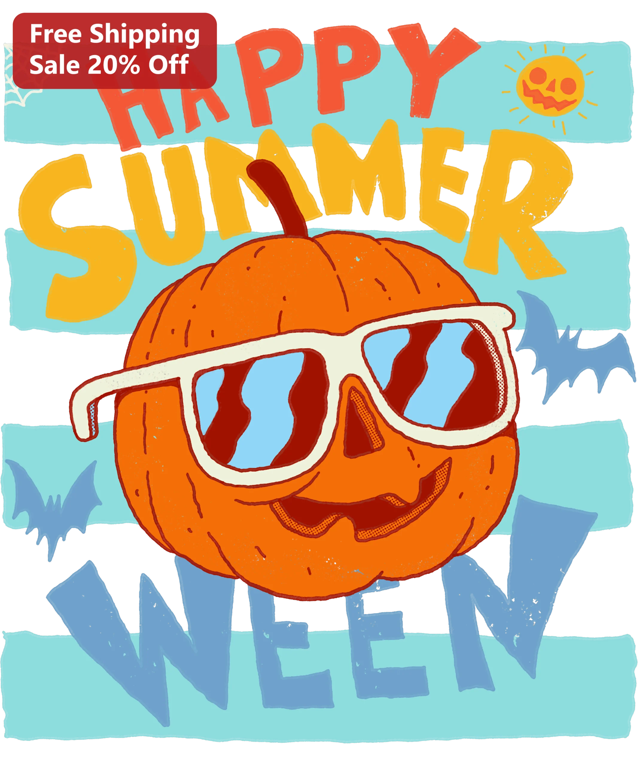 Happy Summerween Pumpkin Sunglasses Graphic Tee Halloween Summer Gift
