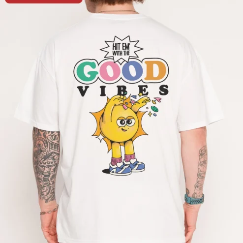 Customer in Chicago, Illinois wearing Happy Sun Character Graphic Tee Retro Cartoon Mascot Shirt Cute Summer Gift
