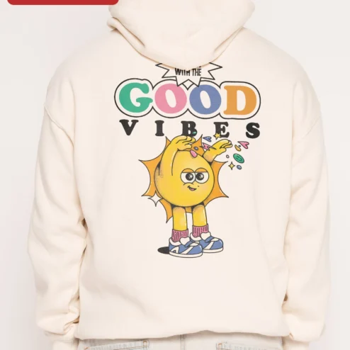 Customer in Chicago, Illinois wearing Happy Sun Character Hoodie Cute Retro Cartoon Smiling Sun Graphic Sweatshirt for Kids and Men