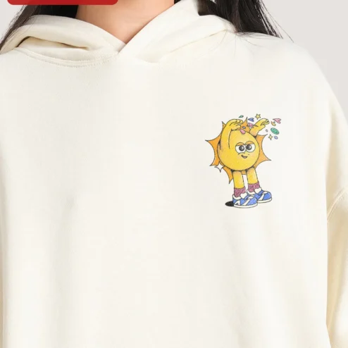 Happy Sun Character Hoodie Cute Retro Cartoon Smiling Sun Graphic Sweatshirt for Kids and Men