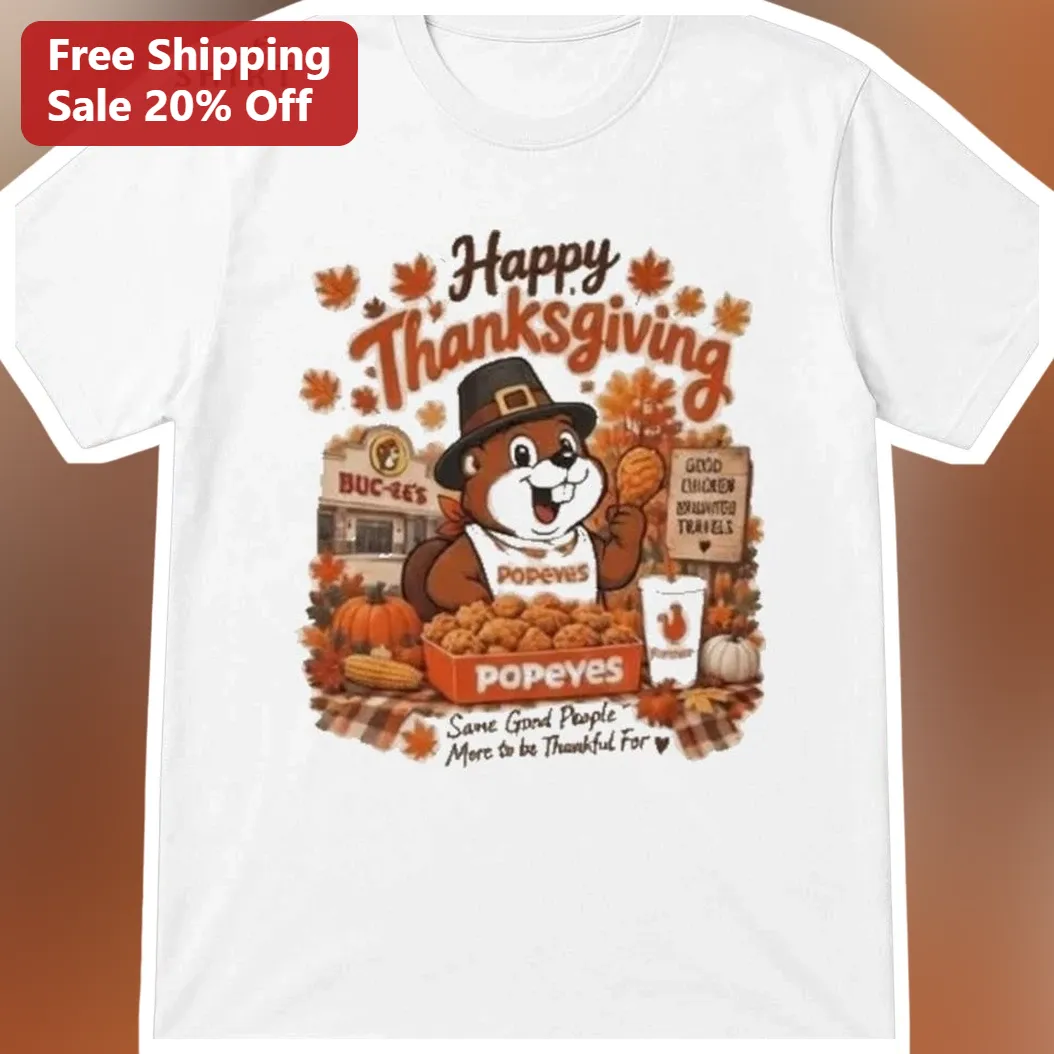 Happy Thanksgiving Same Good People More to be Thankful For Funny Pilgrim Squirrel Graphic Tee