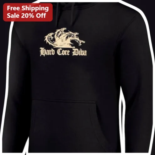 Hard Core Diva Hoodie Gothic Three Headed Dragon Graphic Sweatshirt for Women Metal Fantasy Style