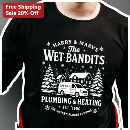 Harry and Marv The Wet Bandits Plumbing Heating Est. 1990 Home Alone Christmas Graphic Tee