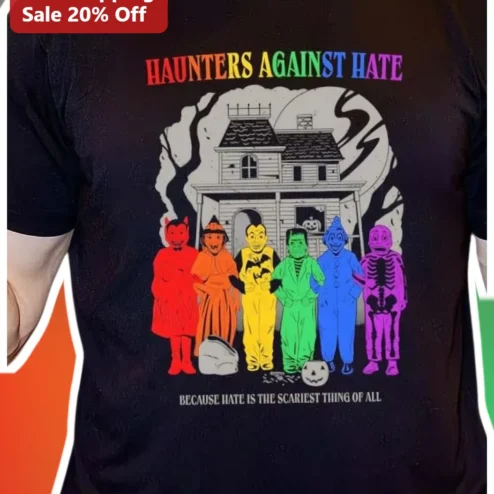 Haunters Against Hate Tee Horror Monsters Rainbow Pride Shirt Halloween Gift