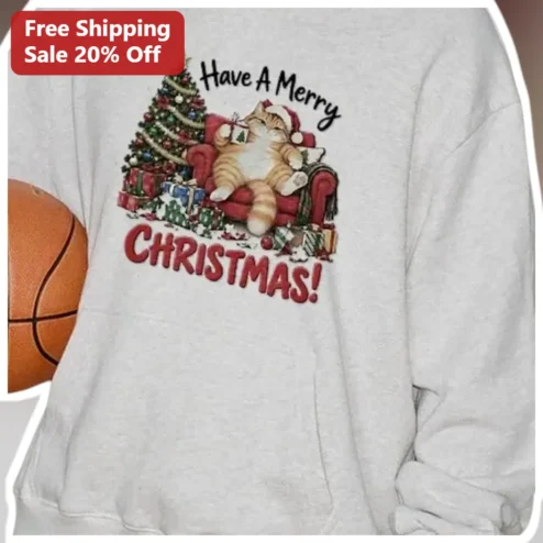 Have A Merry Christmas Cat Sweatshirt Funny Tabby Santa Holiday Gift