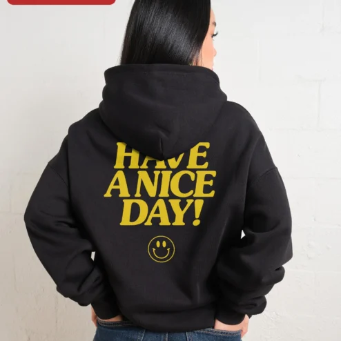 Have A Nice Day! Hoodie Retro Yellow Smiley Face Positive Message Sweatshirt for Women Men