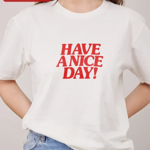 Customer in Chicago, Illinois wearing Have A Nice Day! Retro Typography Ringer Tee for Men
