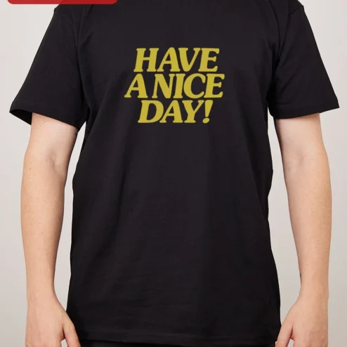 Customer in Chicago, Illinois wearing Have A Nice Day! Retro Typography Ringer Tee for Men