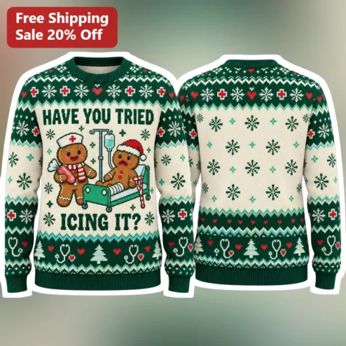 Have You Tried Icing It Funny Nurse Christmas Sweater Ugly Holiday Medical Humor Gift available at our Chicago, Illinois warehouse