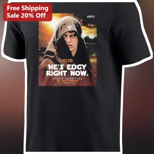 He's Edgy Right Now Arch Manning Texas Longhorns Meme Graphic Tee available at our Chicago, Illinois warehouse