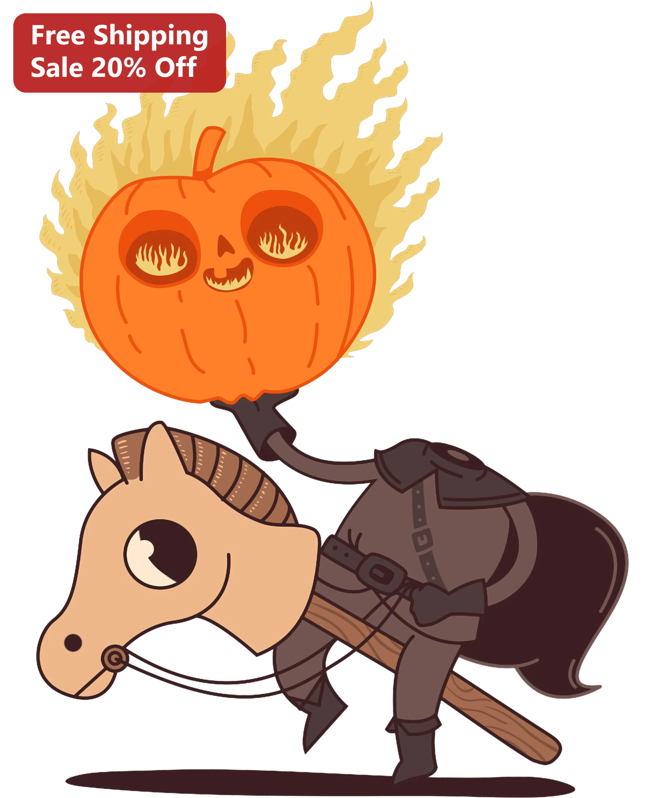 Headless Horseman Graphic Halloween Spooky Cartoon Rider Illustration