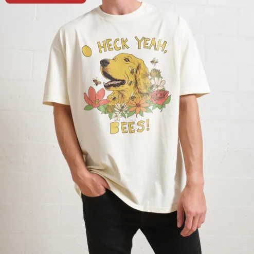 Heck Yeah Bees Golden Retriever Graphic Tee Funny Bee Lover Shirt for Gardeners and Beekeepers