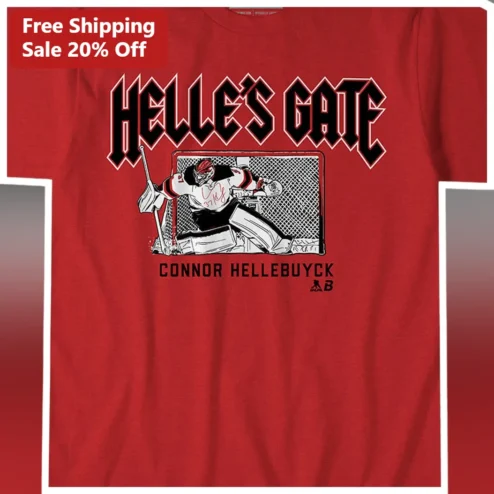 Helle's Gate Connor Hellebuyck Graphic Tee Winnipeg Jets Goalie Fan Shirt available at our Chicago, Illinois warehouse