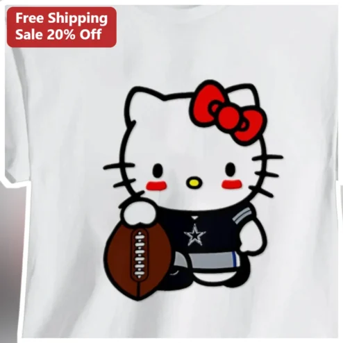 Hello Kitty Dallas Cowboys Football Jersey Graphic Tee for Women Sanrio Kawaii NFL Fan Shirt