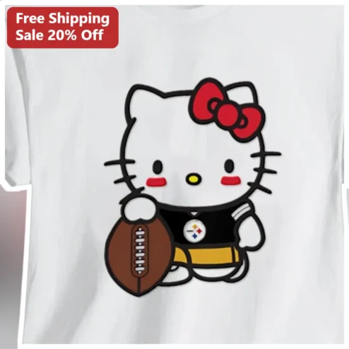 Hello Kitty Steelers Football Graphic Tee Cute Sanrio NFL Fan Gift