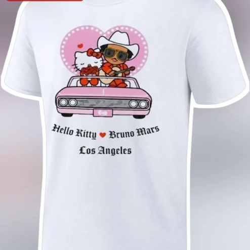 Hello Kitty x Bruno Mars Los Angeles Tee The Romantic Tour Pop Culture Mashup Graphic Shirt