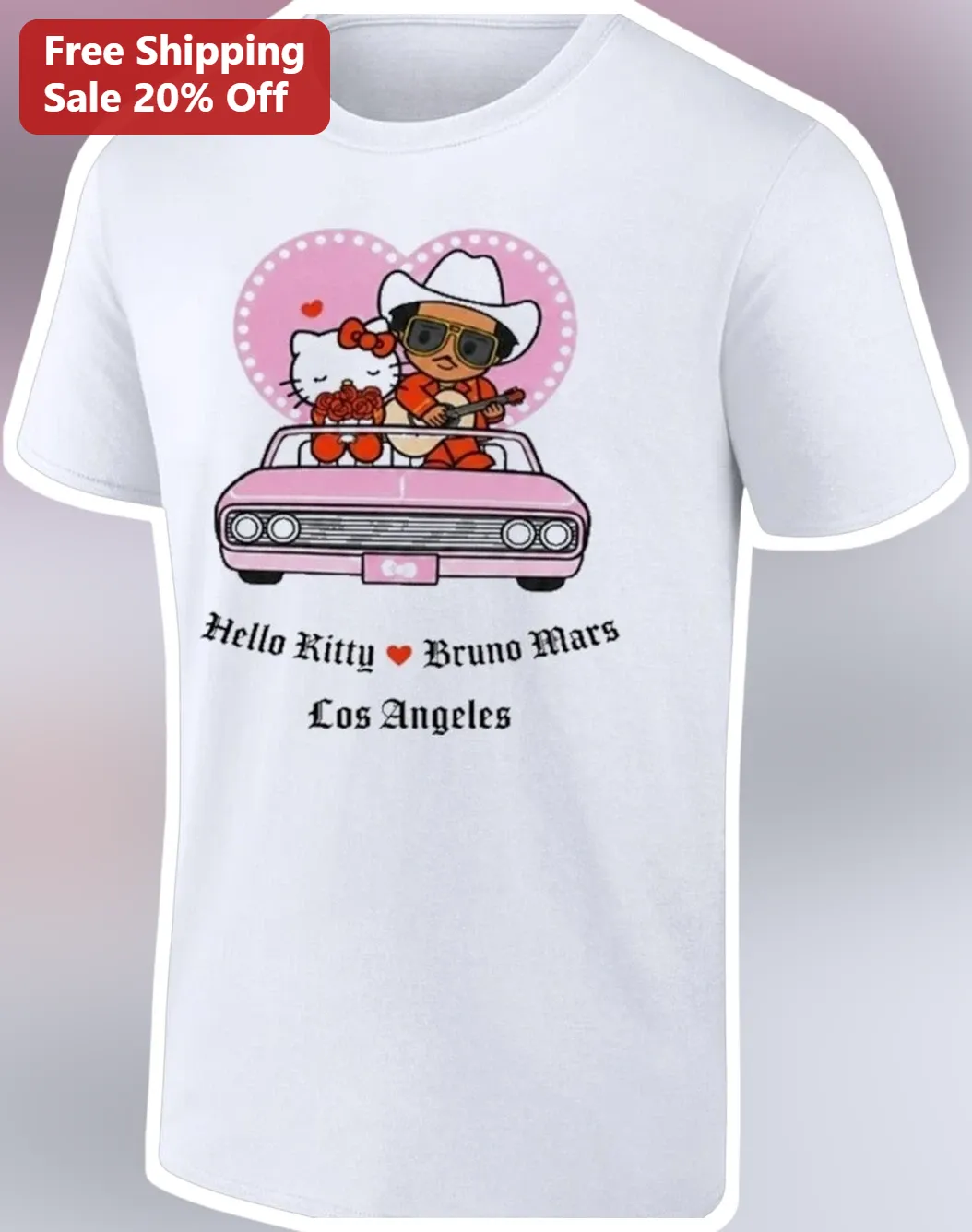 Hello Kitty x Bruno Mars Los Angeles Tee The Romantic Tour Pop Culture Mashup Graphic Shirt
