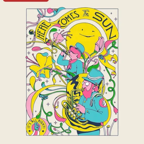 Here Comes The Sun It's All Right Retro Psychedelic Beatles Inspired Music Poster Wall Art Decor