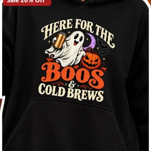 Here For The Boos Cold Brews Halloween Ghost Hoodie