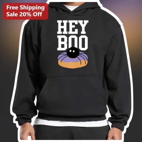 Hey Boo Hoodie Halloween Spider Donut Spooky Cute Sweatshirt for Women Men