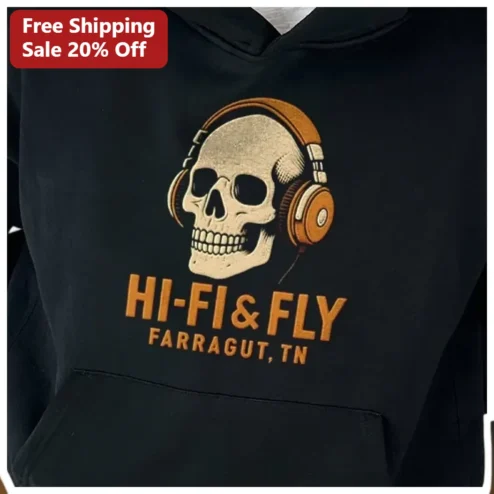 HI-FI FLY Hoodie Skull Headphones Vintage Music Lover Merch Unisex Pullover