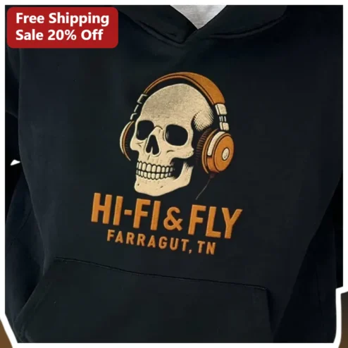 HI-FI FLY Hoodie Vintage Skull Headphones Graphic Pullover Sweatshirt for Men Audiophiles