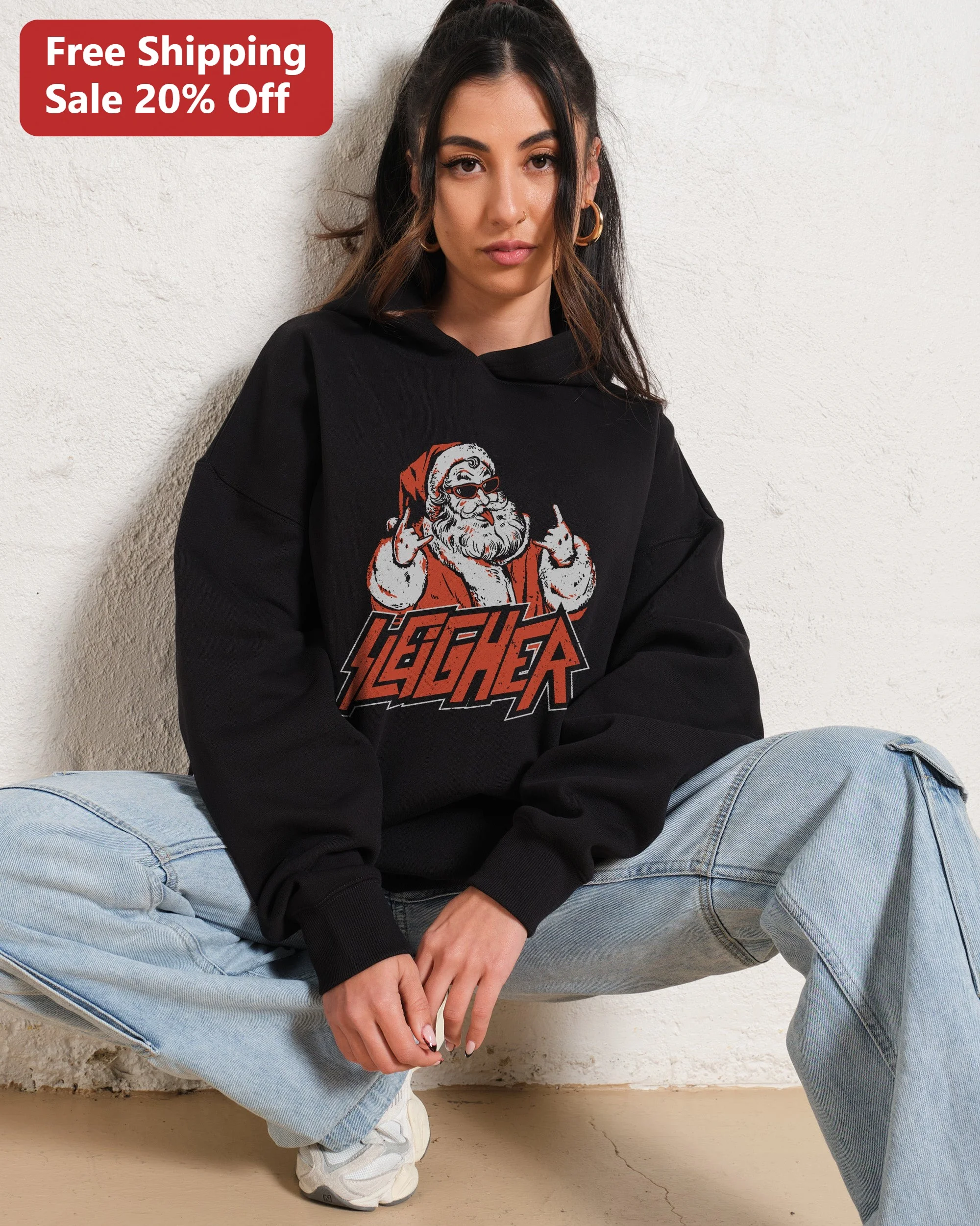 HIGHER Hoodie Santa Claus Sunglasses Edgy Christmas Streetwear Sweatshirt